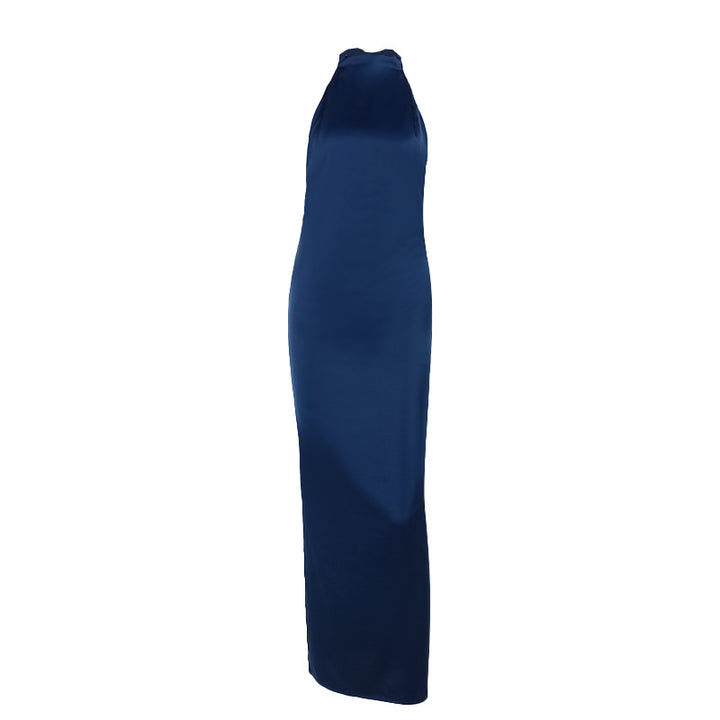 Damen elegantes Maxikleid mit hohem Kragen und figurbetontem Schnitt Drune