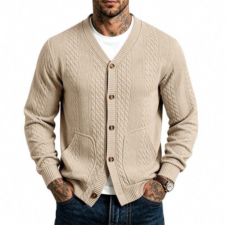 Herren Strukturierter Strickcardigan mit V-Ausschnitt und Zopfmuster Drune