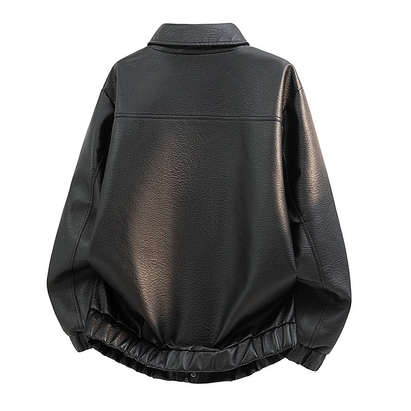 Herren Lässige Kunstlederjacke mit elastischem Bund Drune