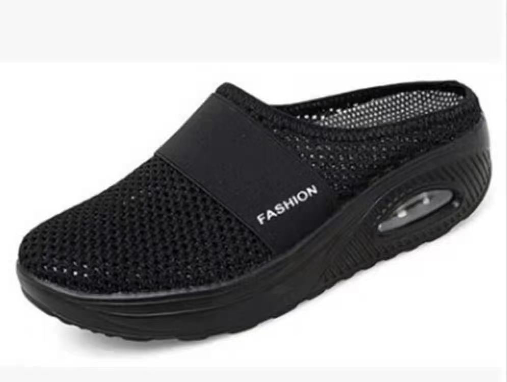 Damen Komfort-Sport-Pantolette mit luftgepolsterter Plateau-Sohle und atmungsaktivem Mesh Drune