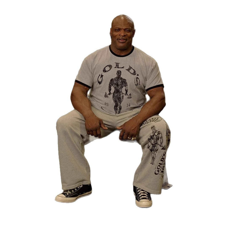 Herren nan Vintage Trainingsshirt mit Rundhalsausschnitt Kontrastbündchen und Retro-Bodybuilding-Druck Drune