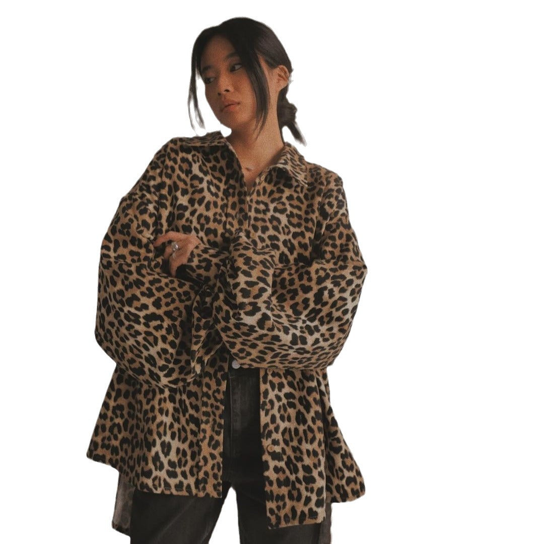 Damen Oversized Hemdbluse im Leo-Muster Drune