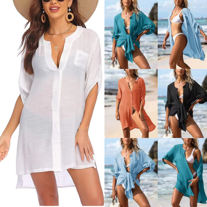 Damen lässiges Leinenhemd Kleid Drune