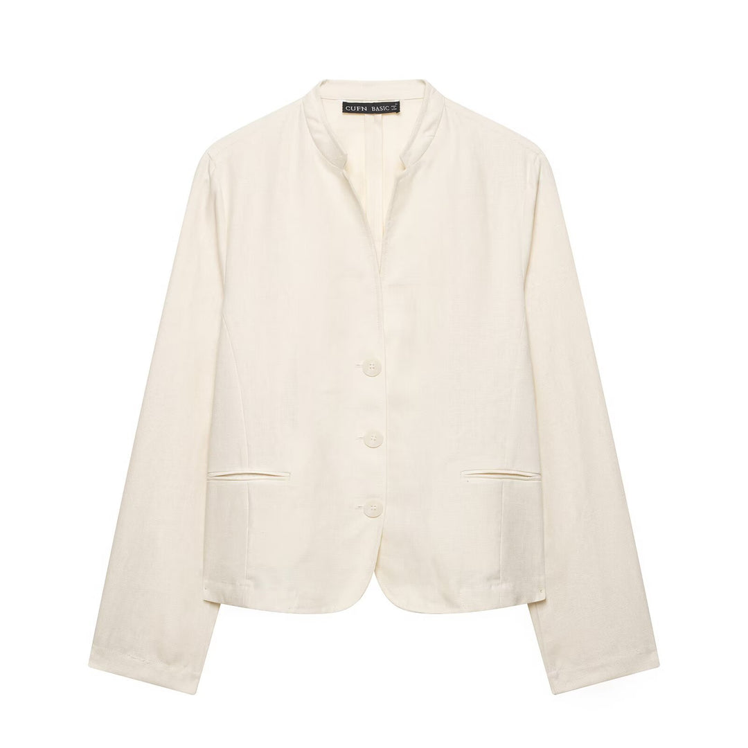 Damen Kurzblazer mit Stehkragen und weite Palazzo-Hose mit Kordelzug Drune