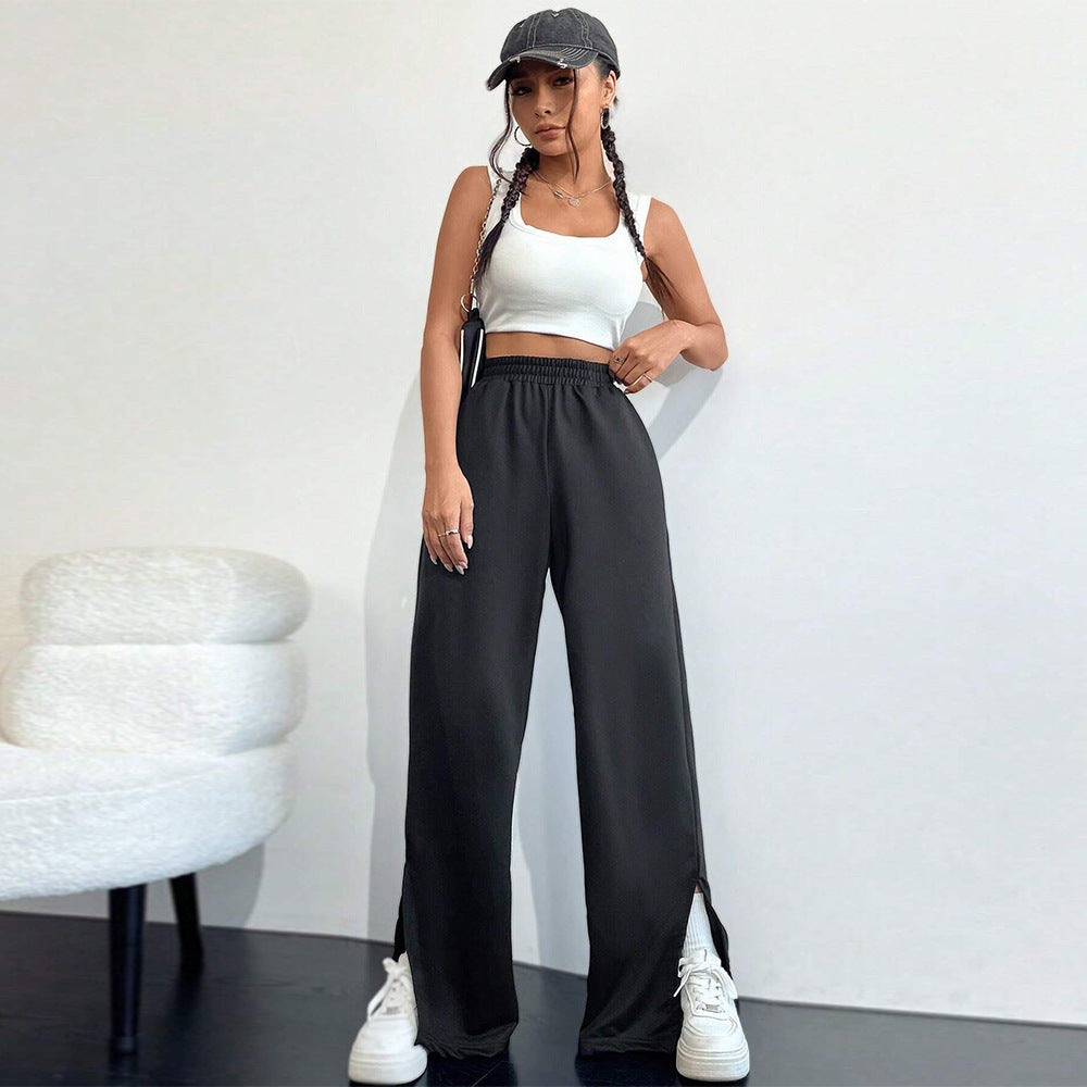 Damen Weite Satin-Hosen mit elastischem Bund und seitlichen Schlitzen Drune