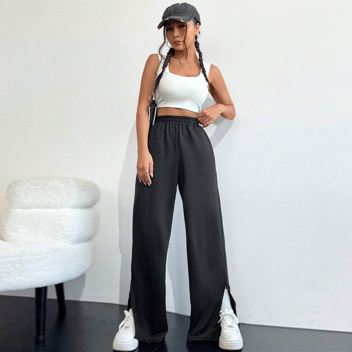 Damen Weite Satin-Hosen mit elastischem Bund und seitlichen Schlitzen Drune