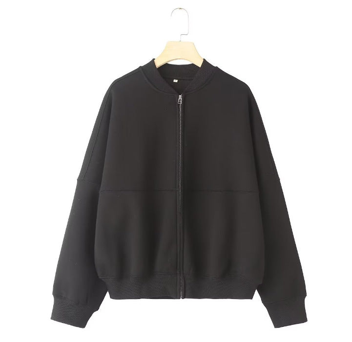 Damen 300+ minimalistische Oversize‑Bomberjacke mit durchgehendem Reißverschluss und gerippten Bündchen Drune