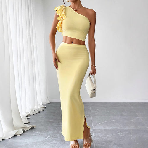 Damen Maxikleid mit asymmetrischem Schnitt und Rüschendetails Drune