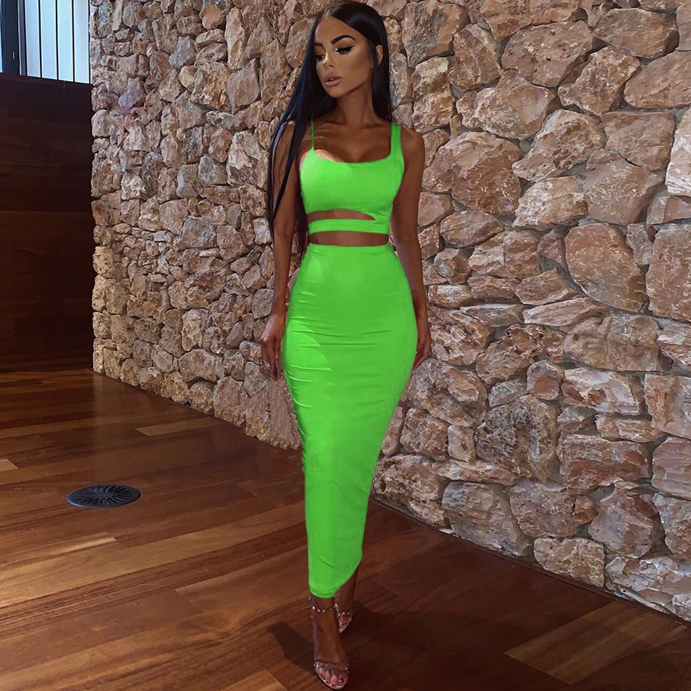 Damen crop-top und längerer Rock Set Drune