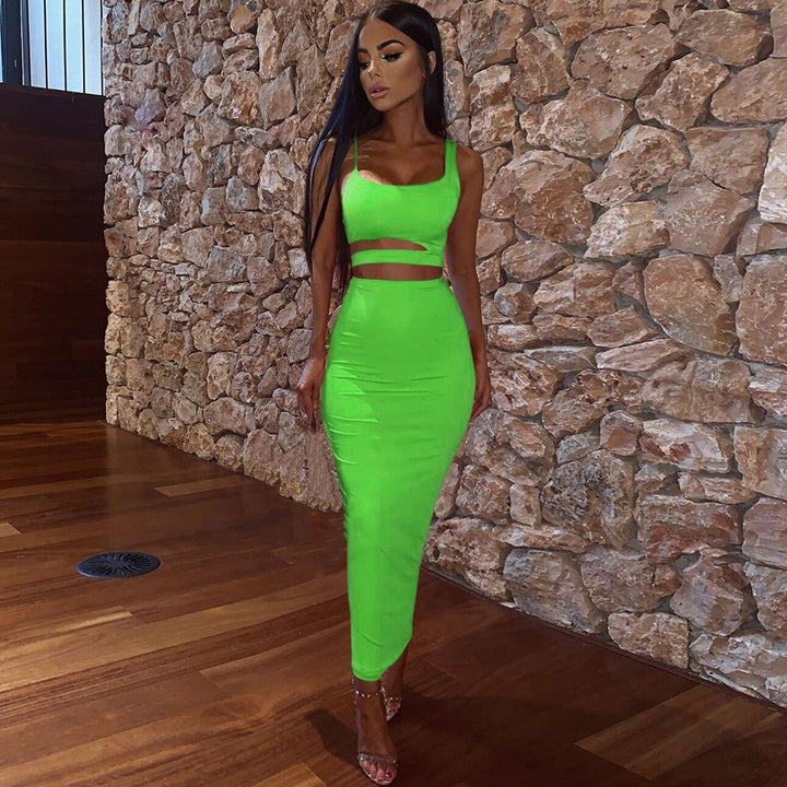 Damen crop-top und längerer Rock Set Drune