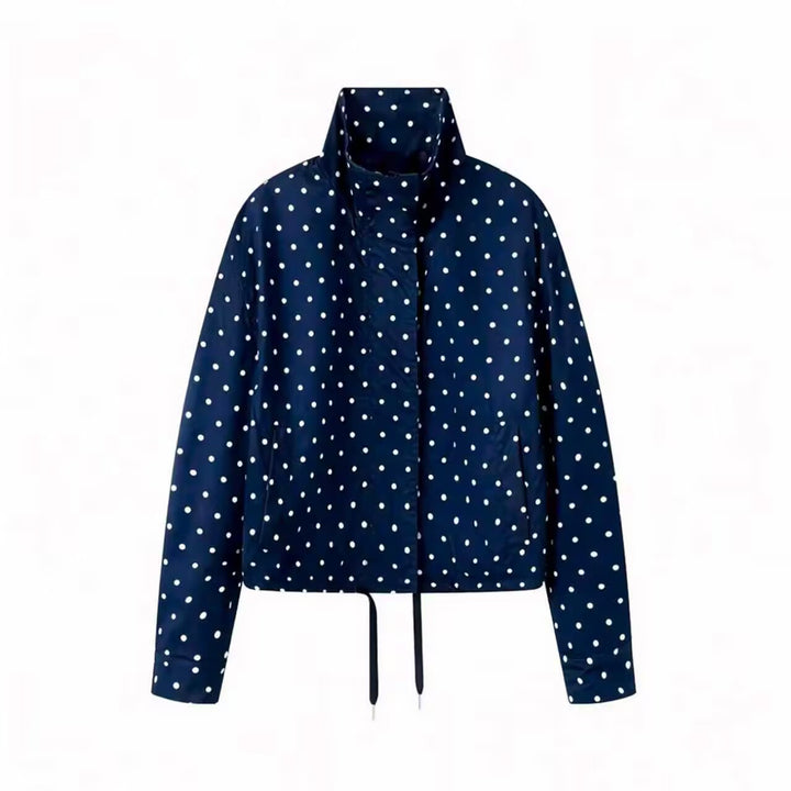 Damen Kurze gepunktete Regenjacke mit Stehkragen und Kordelzug Drune