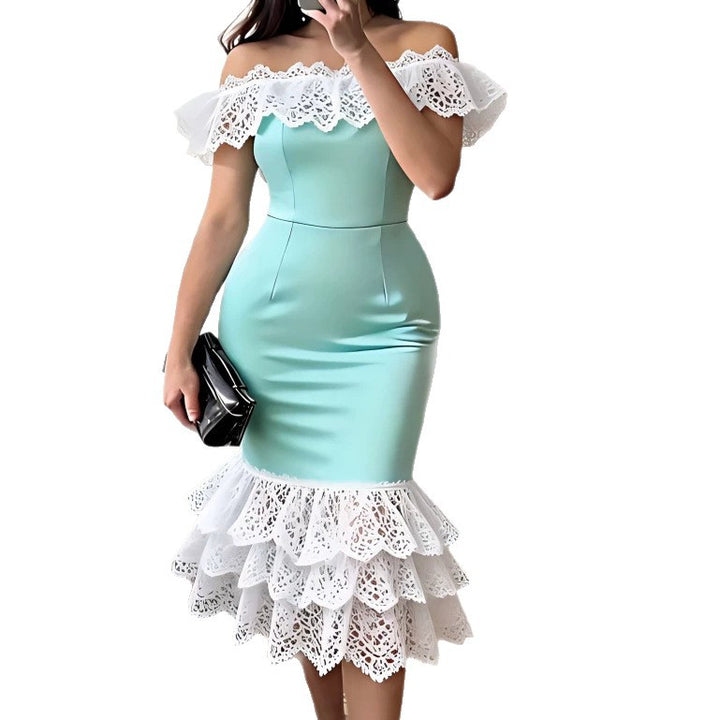 Damen figurbetontes Kleid mit Rüschenabschluss Drune