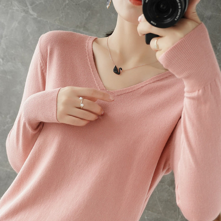 Damen leichter V-Ausschnitt Kaschmir-Look Feinstrickpullover Drune