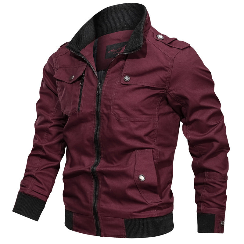 Herren robuste Canvas-Pilotenjacke mit Schulterepauletten, Rippbündchen und Multifunktions-Taschen Drune