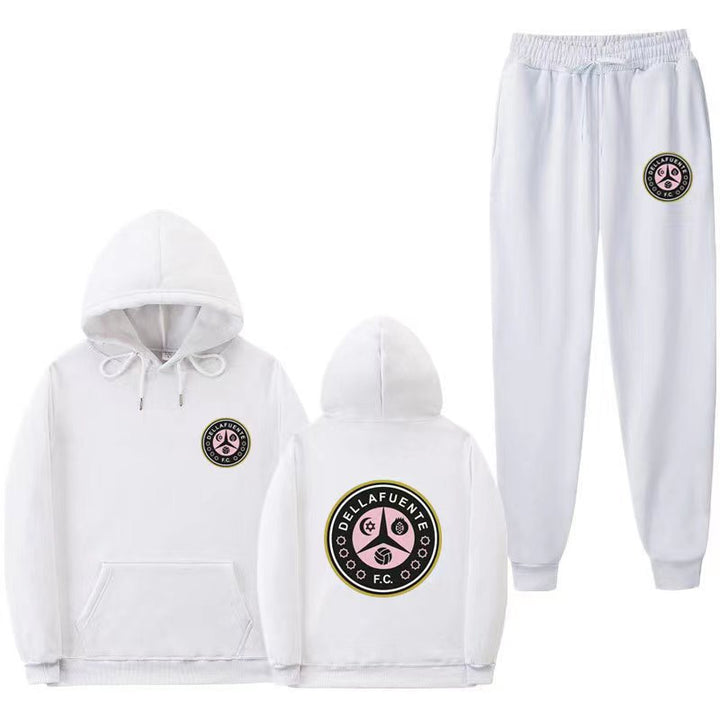 Damen bequeme Freizeit-Lounge-Anzug mit Kängurutasche und modernem Logo Drune