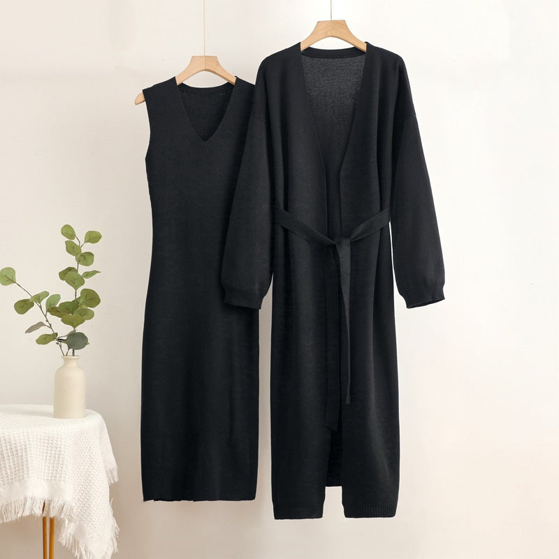 Damen 2-teiliges Kleid und Cardigan-Set mit V-Ausschnitt Drune