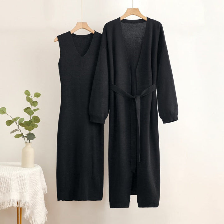 Damen 2-teiliges Kleid und Cardigan-Set mit V-Ausschnitt Drune