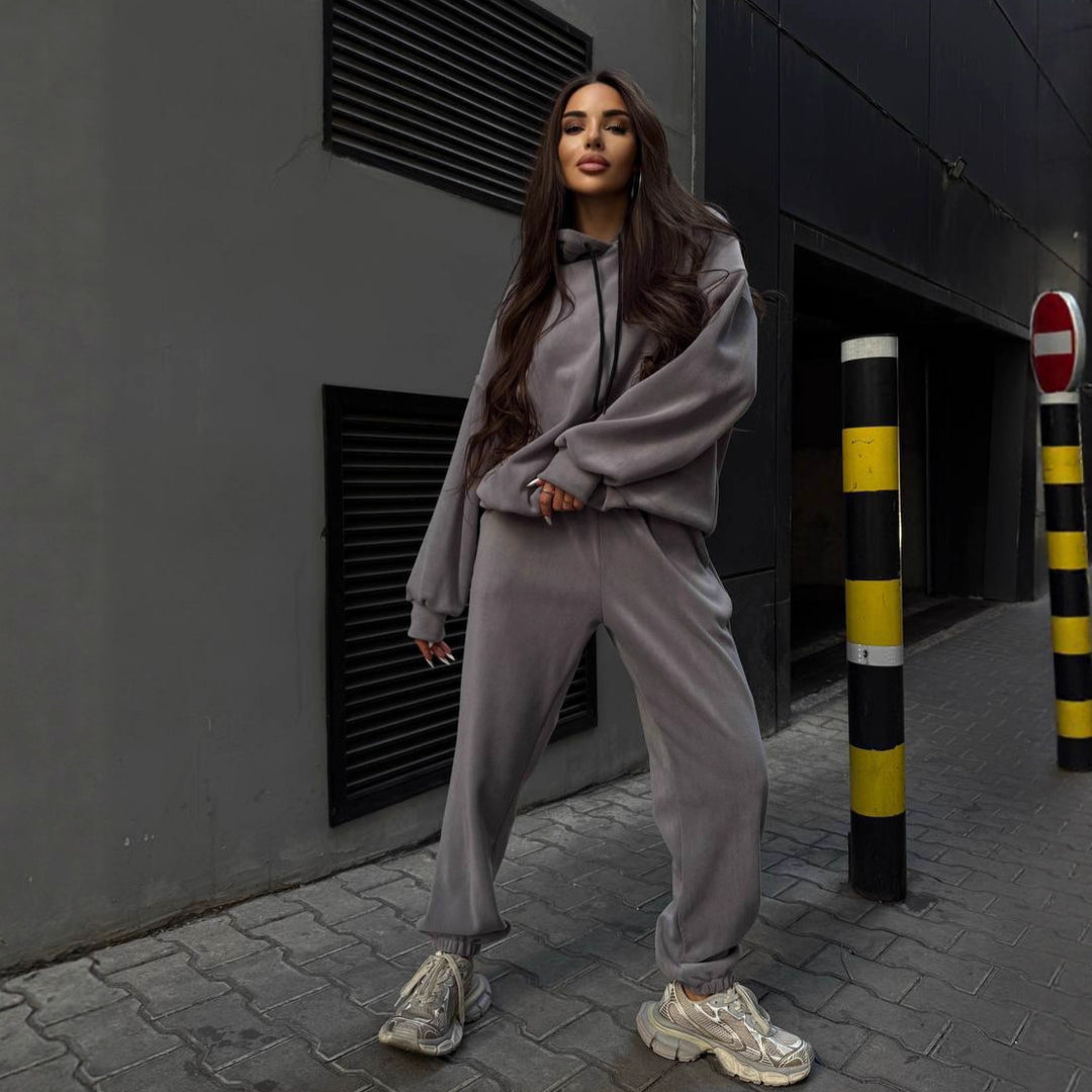Damen kuscheliger Relaxed-Fit Sportanzug mit elastischem Bund und praktischen Taschen Drune