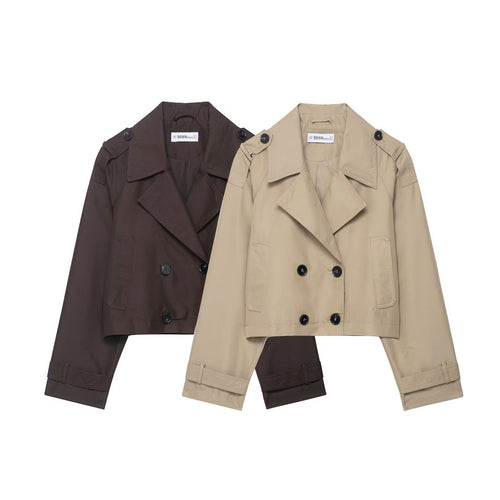 Damen 700+ Cropped‑Trenchblouson mit doppelreihiger Knopfleiste und Schulterpatten Drune