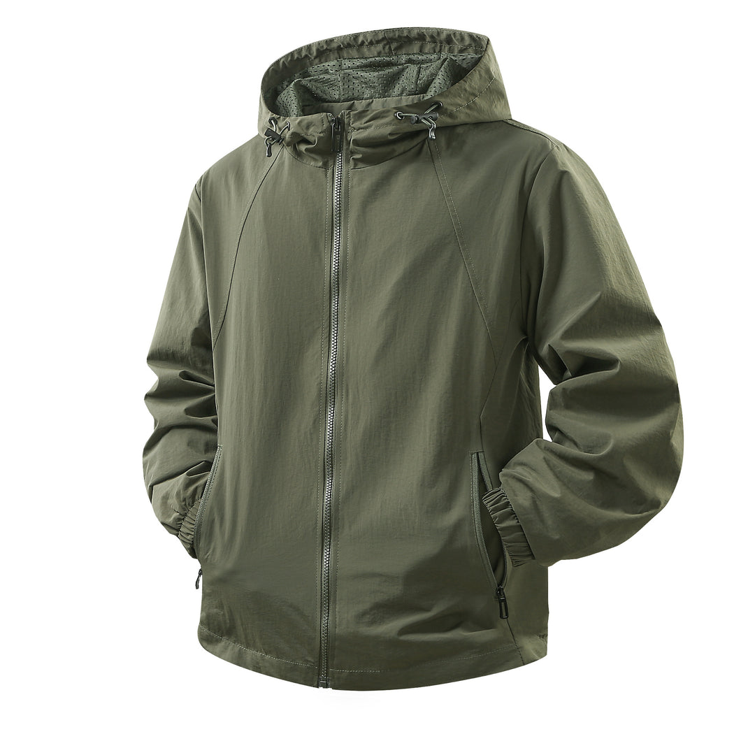Herren Leichte atmungsaktive Kapuzen-Windjacke mit Mesh-Innenfutter und Reißverschlusstaschen Drune