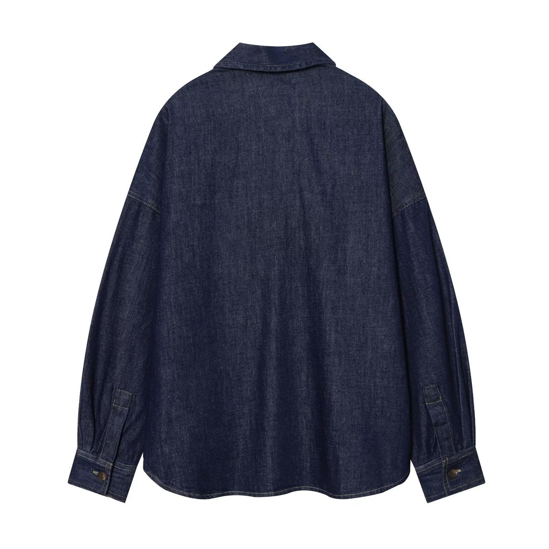 Damen Oversize-Denim-Tunika mit halber Knopfleiste und markanten Nahtdetails Drune