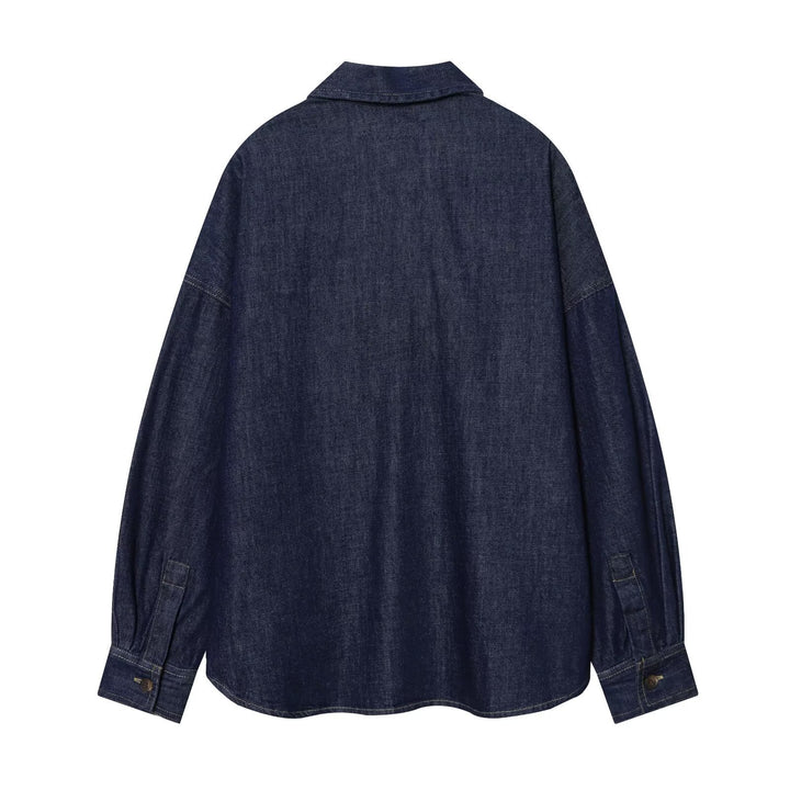 Damen Oversize-Denim-Tunika mit halber Knopfleiste und markanten Nahtdetails Drune