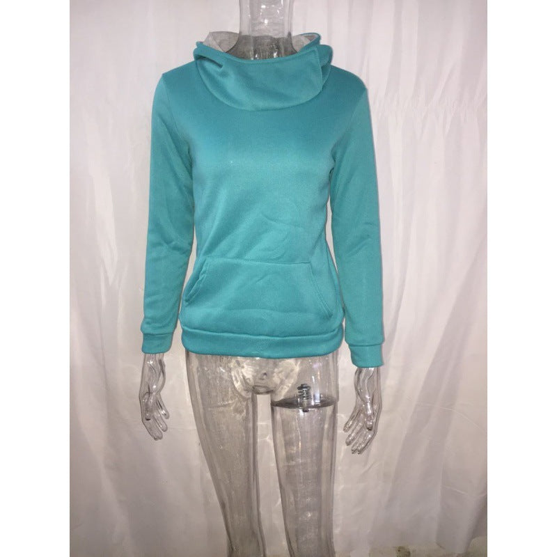 Damen Taillierter Kapuzenpullover mit überlappendem Schalkragen und Kängurutasche Drune