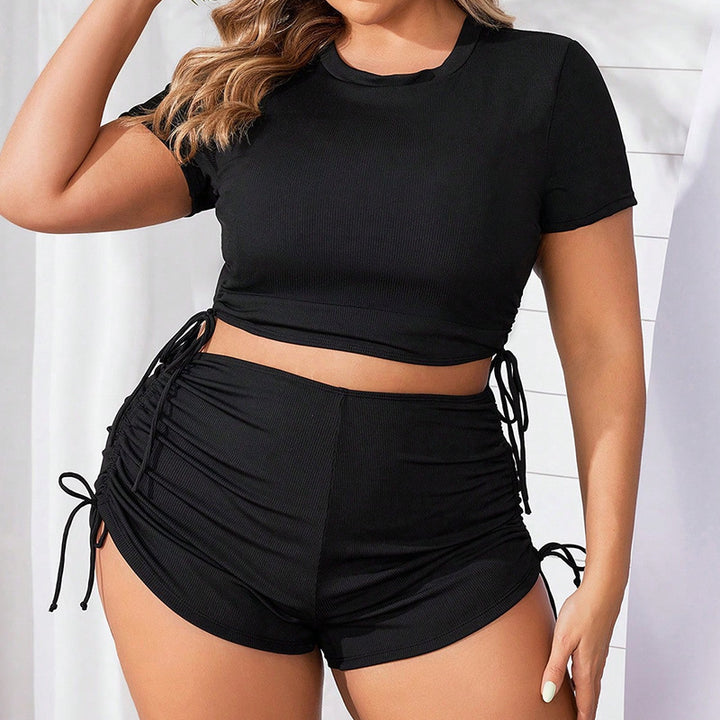 Damen Sportliches Kurzarm-Oberteil mit hochgeschnittenen Shorts Drune