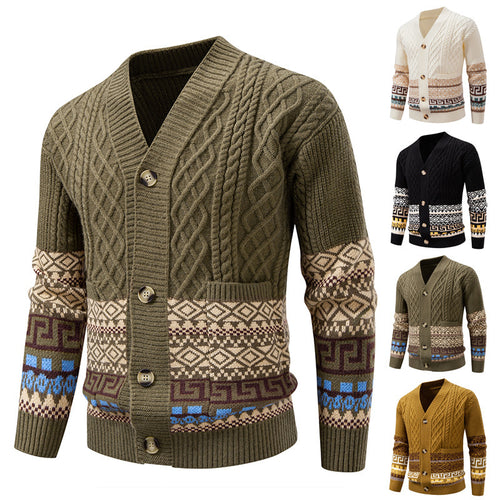 Herren Strickcardigan mit Zopfmuster, Jacquard-Bündchen und Knopfverschluss Drune