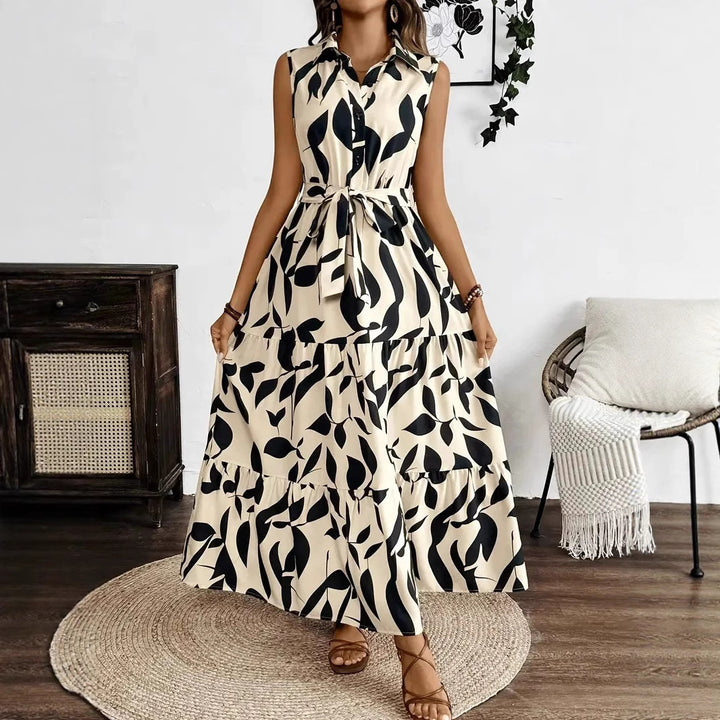 Damen Maxikleid mit Blätterdruck Drune