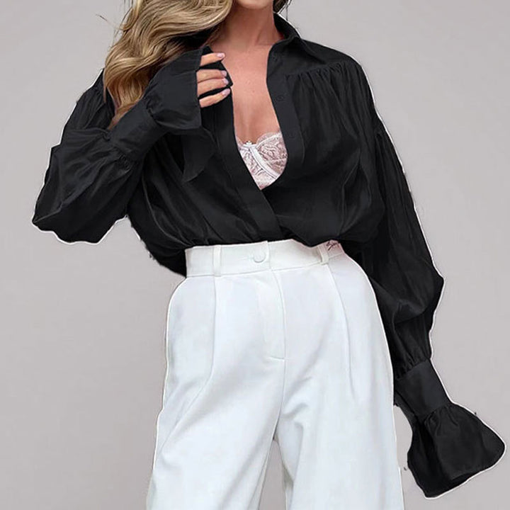 Damen Elegante Bluse mit weitem Schnitt und ballonförmigen Ärmeln Drune