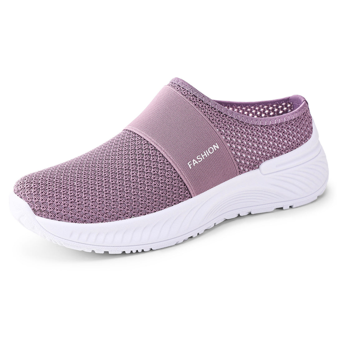 Damen nan atmungsaktive Strick-Slipper mit elastischem Mittelriemen und stoßabsorbierender Wellenlaufsohle Drune