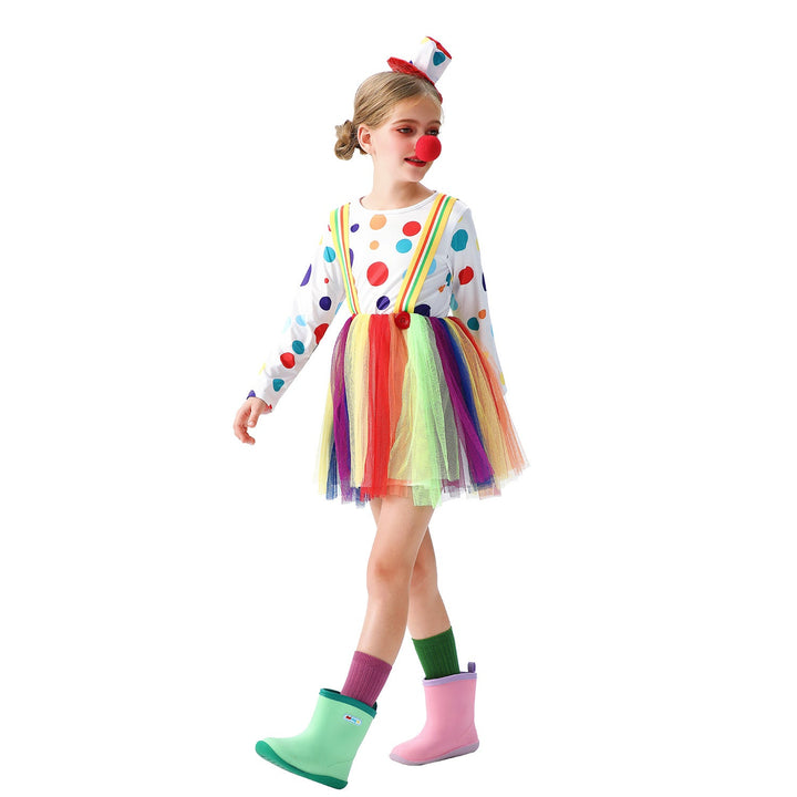 Mädchen Clownkostüm mit bunten Tüllröcken und Haaraccessoires Drune