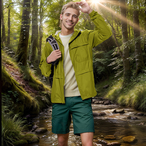 Herren Leichte atmungsaktive Outdoor-Windjacke mit Kapuze und Reißverschluss Drune