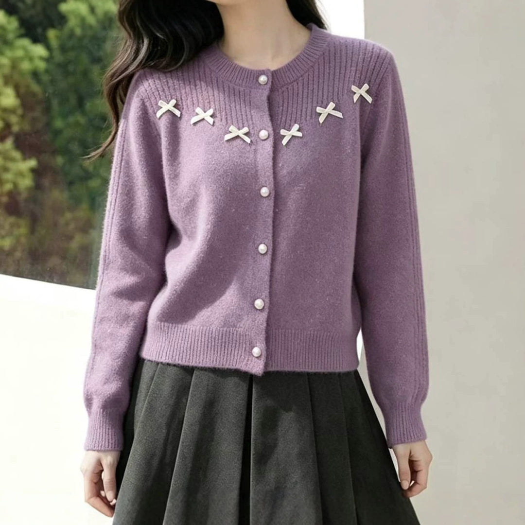 Damen Flauschiger Strickcardigan mit Perlen-Details Drune