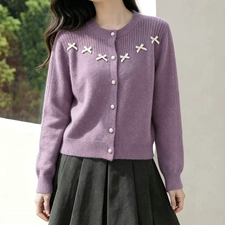 Damen Flauschiger Strickcardigan mit Perlen-Details Drune