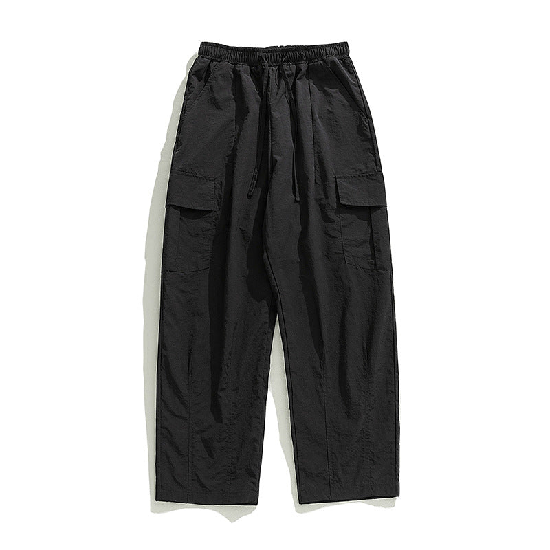 Unisex Weite Cargo-Freizeithose mit elastischem Bund, Tunnelzug und großen Klappentaschen Drune