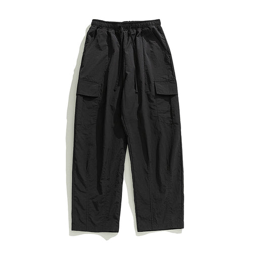 Unisex Weite Cargo-Freizeithose mit elastischem Bund, Tunnelzug und großen Klappentaschen Drune