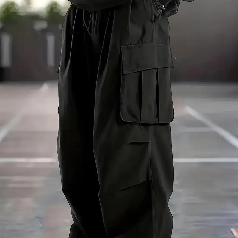 Herren Weite Utility-Cargohose mit übergroßen Klappentaschen & elastischem Tunnelzugbund Drune