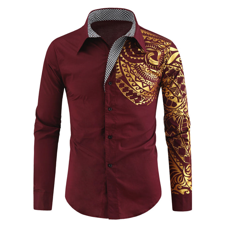 Herren Hemd mit asymmetrischem Tribal-Print, Slim-Fit und kontrastierter Innenblende Drune