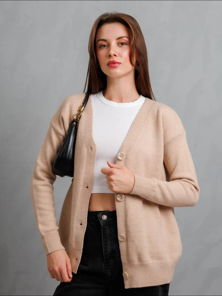 Damen Strickjacke mit Knöpfen und tiefem V-Ausschnitt Drune