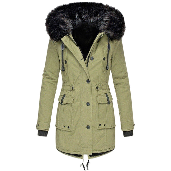 Damen Gefütterter Parka mit Kapuze und abnehmbarem Kunstpelzbesatz, taillierter Wintermantel Drune