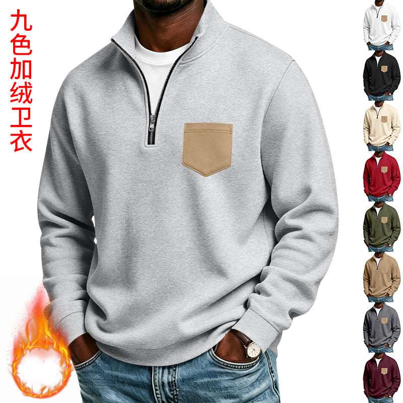 Herren Troyer-Sweatshirt mit halbem Reißverschluss und kontrastierter Brusttasche Drune