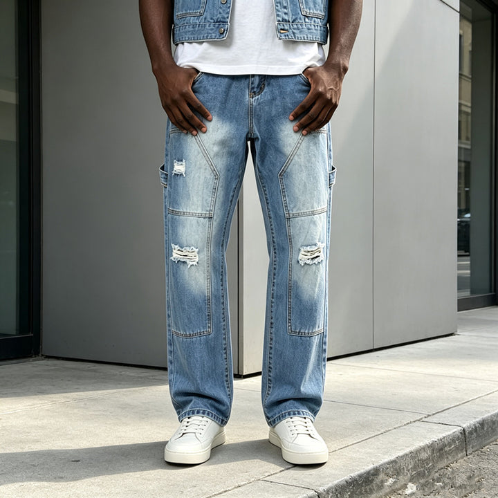 Herren Lässige Cargo-Jeans mit Riss-Details Drune