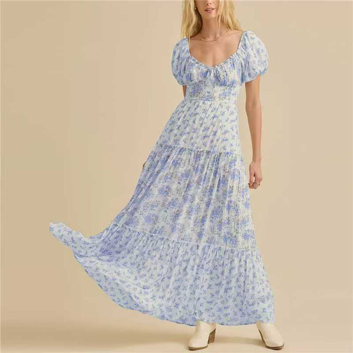 Damen Maxikleid mit blumigem Design und hochwertigen Puffärmeln Drune