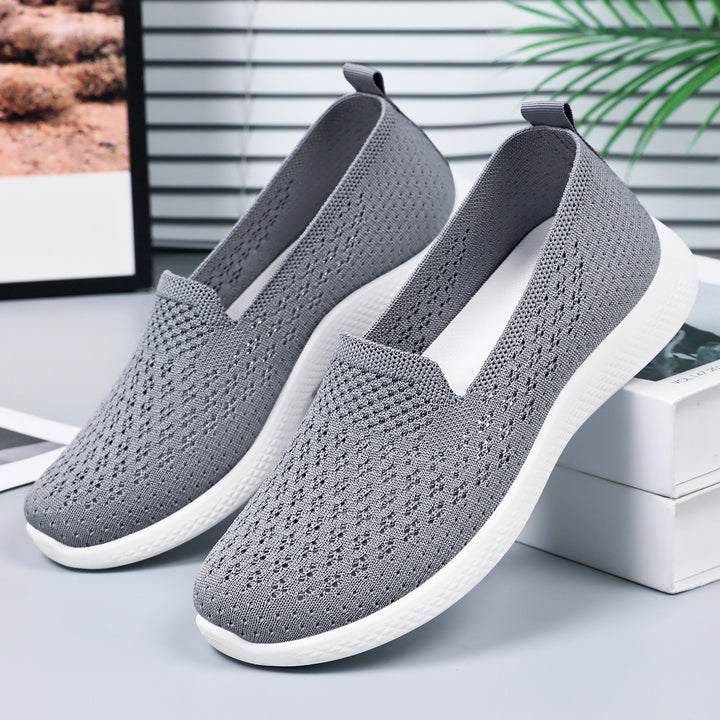 Damen nan nahtloser Strick-Slipper mit perforierter Luftnetzstruktur, ergonomischem Memory-Fußbett und leichter EVA-Dämpfung Drune