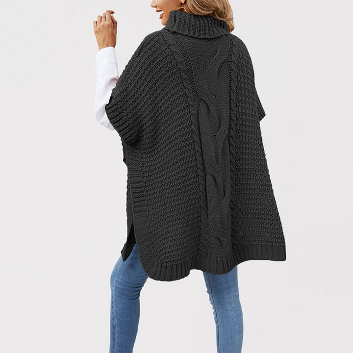 Damen Strickponcho mit hohen Kragen und Kabelmuster Drune