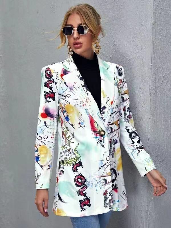 Damen Modische Blazerjacke mit aufregendem Comic-Design und lässigem Schnitt Drune