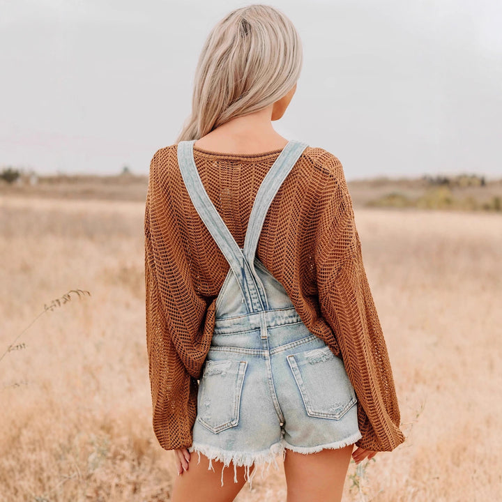 Damen nan oversized gestrickter Pullover mit weitem Boat-Neck, lockerem Mesh-Strick und Ballonärmeln Drune