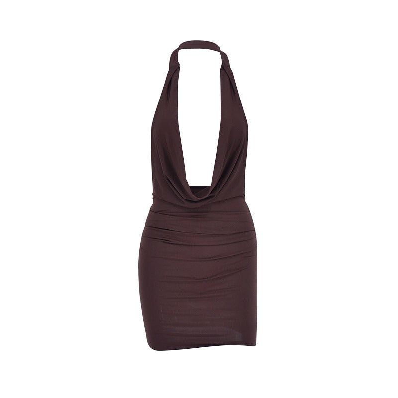 Damen Neckholder Minikleid mit verführerischem Ausschnitt und raffinierten Drapierungen Drune